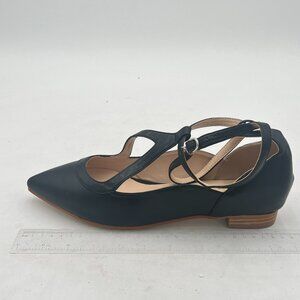 FSJ Black Pointed T-Strap Low Heel Flats